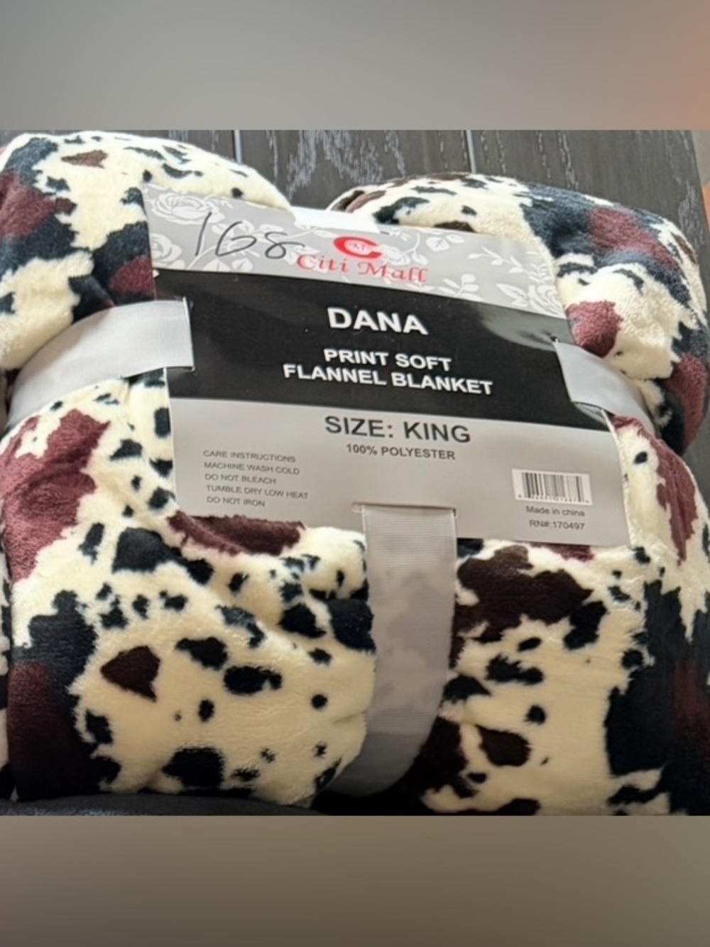 Dana cow Print Soft Flannel Blanket - Black, Brown & Cream (King)